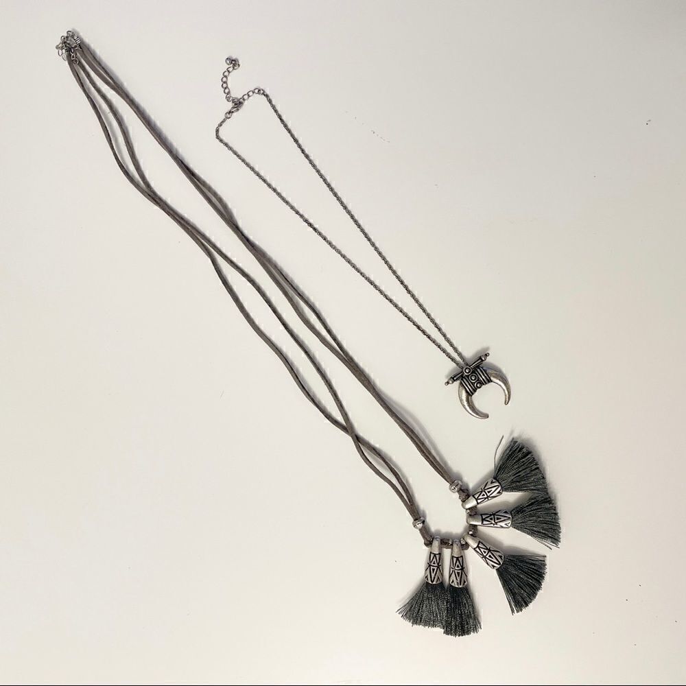 Lot of 2 Nordstrom Gunmetal Boho Necklaces